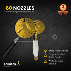 Vintage Royale Brass Hand Shower Set with Ceramic Handle