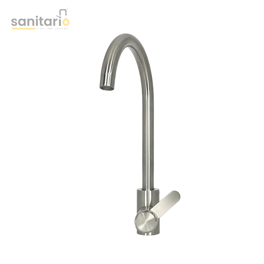 Modern Round-Neck Kitchen Faucet – SUS-304 Stainless Steel