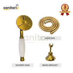 Vintage Royale Brass Hand Shower Set with Ceramic Handle and 180 cm Hose