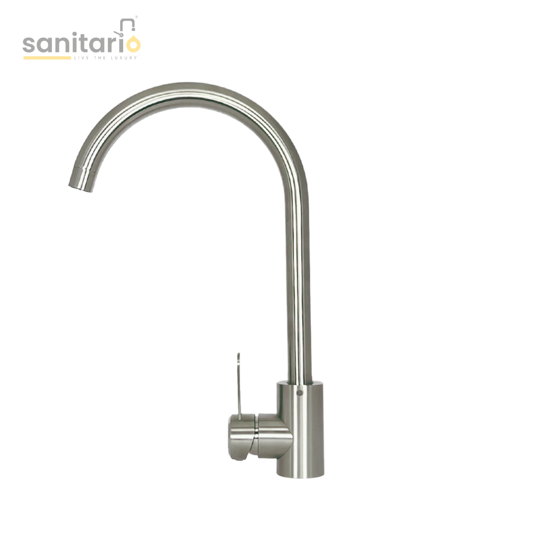 Modern Round-Neck Kitchen Faucet – SUS-304 Stainless Steel