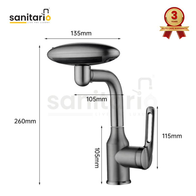 360° Rotatable Waterfall Faucet – 4 Modes, Hot & Cold Mixer for Bathroom & Kitchen