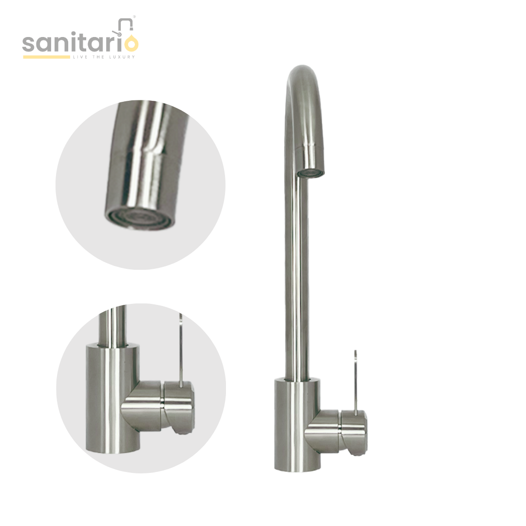 Modern Round-Neck Kitchen Faucet – SUS-304 Stainless Steel