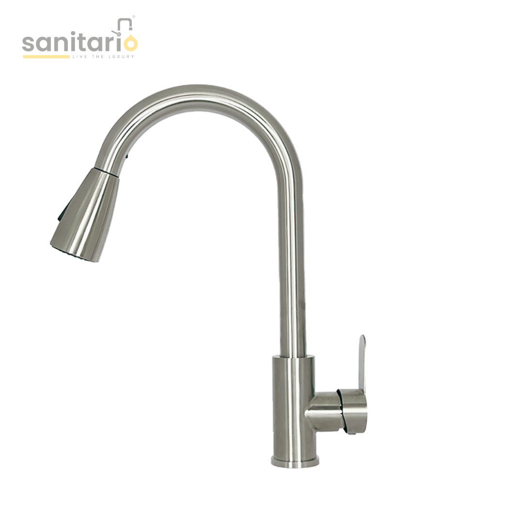 High Arc Pull-Out Kitchen Faucet – Stainless Steel 304