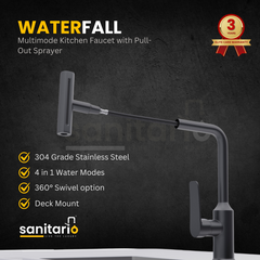 Luxury Waterfall Kitchen Faucet with Pull-Out Sprayer - Stainless Steel 304