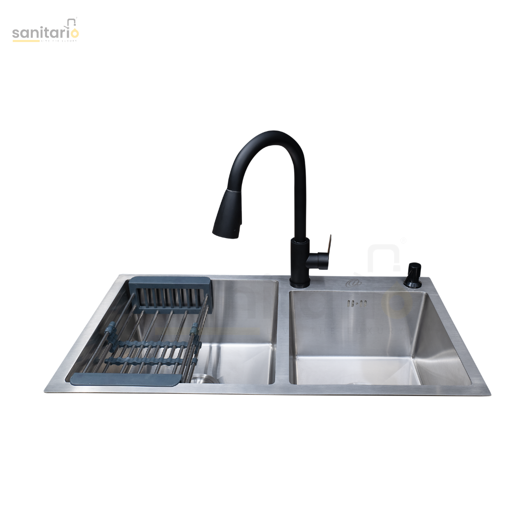Handmade Double Bowl Stainless Steel Sink - Brushed Nickel