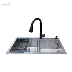 Handmade Double Bowl Stainless Steel Sink - Brushed Nickel