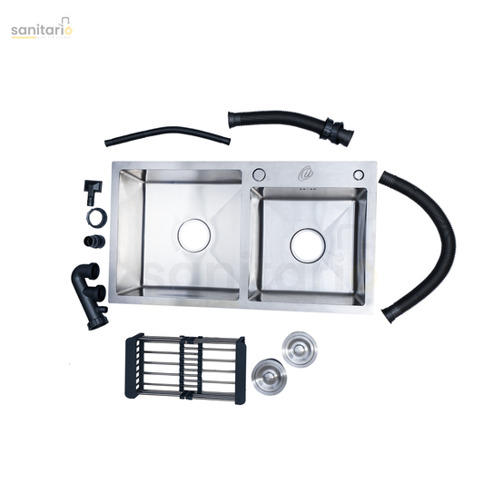 Handmade Double Bowl Stainless Steel Sink - Brushed Nickel