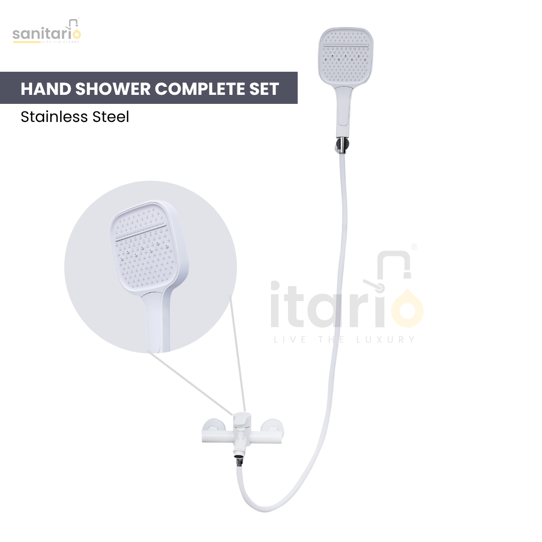 Luxury Hand Shower Set – White 304 Stainless Steel, Complete Set