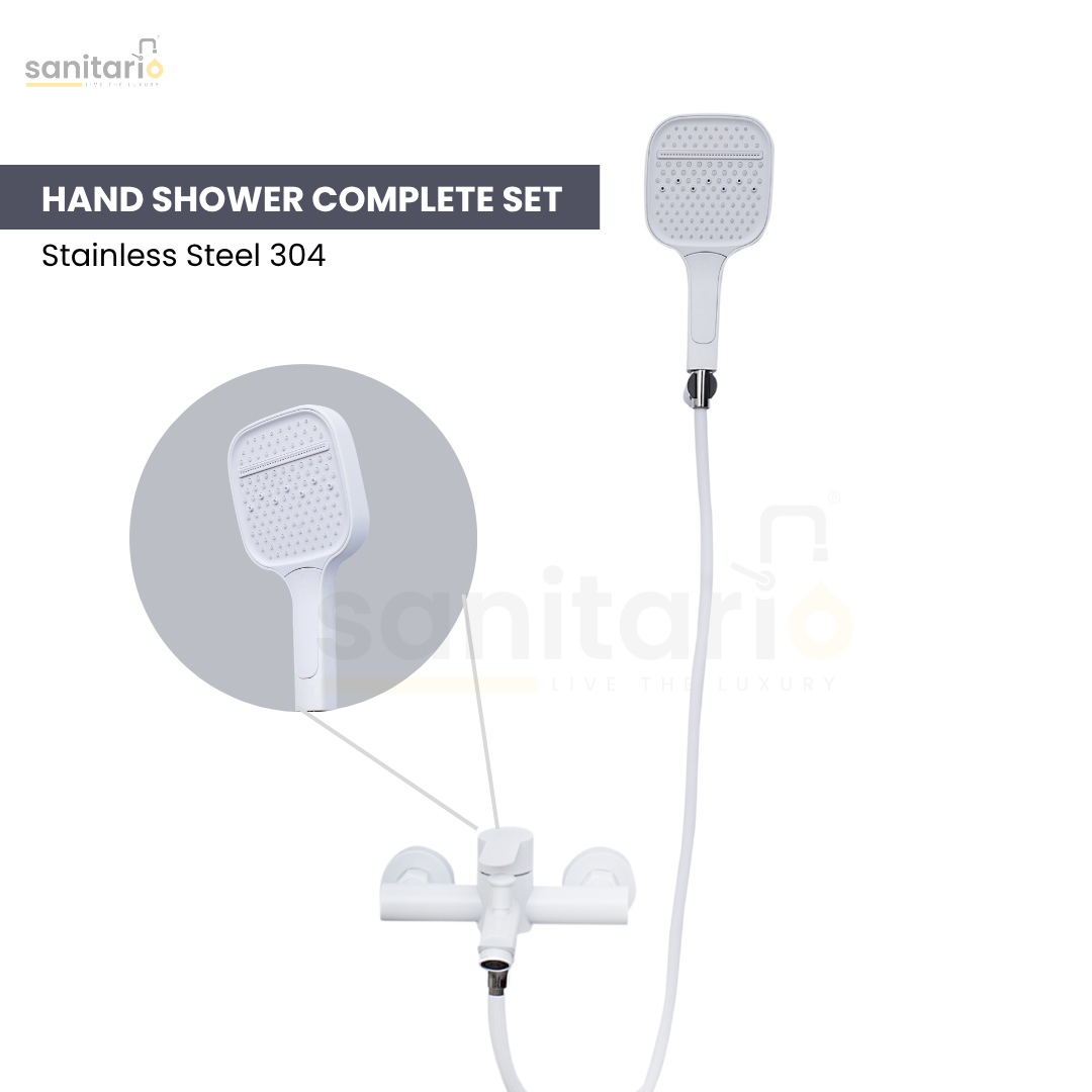 Luxury Hand Shower Set – White 304 Stainless Steel, Complete Set