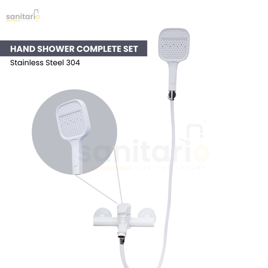 Luxury Hand Shower Set – White 304 Stainless Steel, Complete Set