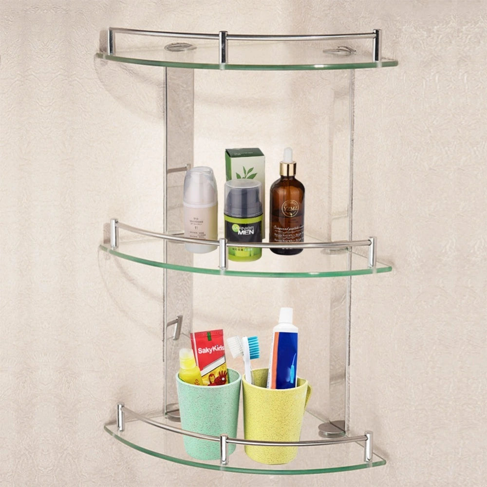 3 Tier Bathroom Glass Shelf Corner